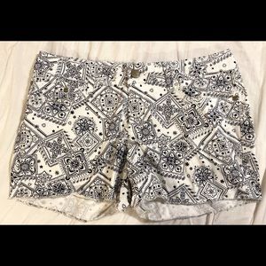 White and black loudly patterned Jean shorts
